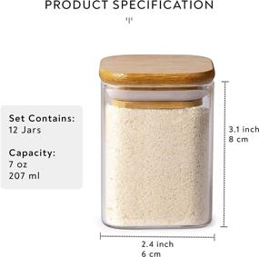 img 1 attached to 🏺 Laramaid 7oz 12Packs Glass Jars Set, Square Spice Jars with Bamboo Lids and Custom Labels, Food Storage Canisters for Home Kitchen, Spices, Herbs, Seasonings, Seeds, Tea, Sugar, Salt