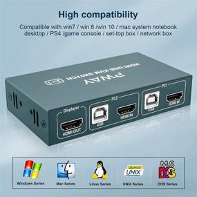 img 1 attached to 💻 Efficient KVM Switch HDMI 2 Port Box: UHD 4K@30Hz, 3D, 1080P Supported, No Power Adapter Needed, with 2 USB and 2 HDMI Cables