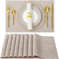 🍽️ sd senday placemats: set of 8 heat-resistant, stain-resistant pvc table mats - anti-skid, washable, durable, woven vinyl placemats (beige, 12"x18") logo