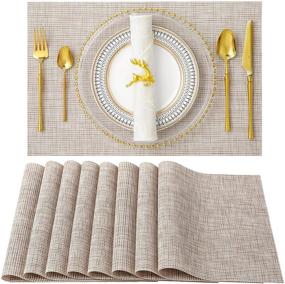 img 4 attached to 🍽️ SD SENDAY Placemats: Set of 8 Heat-Resistant, Stain-Resistant PVC Table Mats - Anti-Skid, Washable, Durable, Woven Vinyl Placemats (Beige, 12"x18")