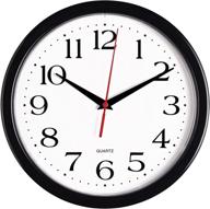 🕙 silent non ticking 10 inch black wall clock - quality quartz battery operated, easy to read for home, office, classroom, school - bernhard products logo