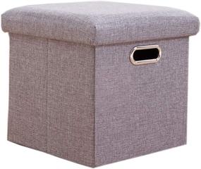 img 4 attached to Lihio Grey Folding Storage Ottoman Cube Foot Rest Stool with Memory Foam Lid - Space Saving 11.8x11.8x11.8 Inch