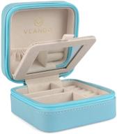 💍 vlando small travel jewelry box organizer: stylish blue display case with mirror for girls and women - ideal rings, earrings, and necklaces storage gift logo