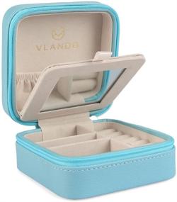 img 4 attached to 💍 Vlando Small Travel Jewelry Box Organizer: Stylish Blue Display Case with Mirror for Girls and Women - Ideal Rings, Earrings, and Necklaces Storage Gift