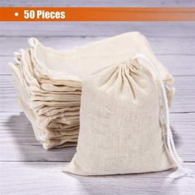 img 1 attached to 🛍️ Tatuo 50 Pieces Cotton Drawstring Bags: Versatile Muslin Sachet Bags for Home Supplies (3x4 Inches)