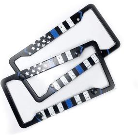 img 1 attached to 🚔 Blue Lives Matter USA Flag License Plate Frame: Aluminum Composite Tie Flag Themed License Plate Frame with Blue Shield to Support Law Enforcement - Auto Car Truck Tag Holder for US Standard Size Plates