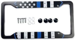 img 4 attached to 🚔 Blue Lives Matter USA Flag License Plate Frame: Aluminum Composite Tie Flag Themed License Plate Frame with Blue Shield to Support Law Enforcement - Auto Car Truck Tag Holder for US Standard Size Plates