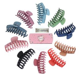 img 4 attached to 💇 10 Colors 4 Inch Matte Nonslip Hair Claw Clips: Strong Hold Hair Accessories for Women with Thick & Thin Hair - Trendy Jaw Clips
