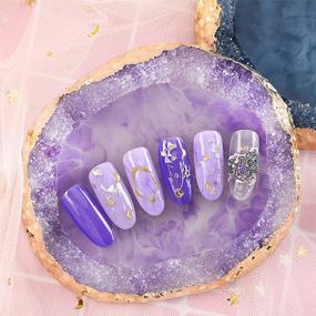 img 2 attached to 🎨 Resin Nail Art Palettes - Golden Edge Gel Polish Mixing Plate Set (2Pcs) White Purple