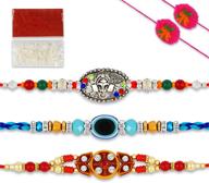 🎁 indotribe 7 piece premium rakhi set for brother and bhabhi - includes 3 rakhi bracelets + 2 god rakhi bracelets + roli rice tika - rakhee for brother, raksha bandhan bracelet combo for bhaiya bhabhi logo