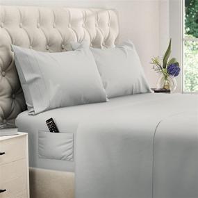 img 4 attached to 🛏️ 4-Piece Twin XL Sheet Set with Extra Long Fitted Sheet - Light Gray Twin XL Bedding