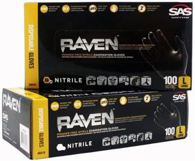 img 1 attached to 🧤 SAS Safety Raven Powder-Free Black Nitrile 6 Mil Gloves, LRG - Pack of 2