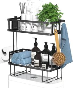 img 4 attached to 🚽 2 Tier Over Toilet Storage Shelf: Space-Saving Bathroom Organizer with Hooks & Adhesive Base – Ideal for Paper Towels, Shampoo and More