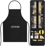 sturdy toolkit for polymer clay carving and chipping - double sided tools set 🛠️ for pottery, clay sculpting, and beginners - complete with carrying case, artist apron cloth - black logo