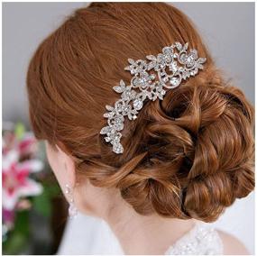 img 4 attached to Women's Clear Zircon Bridal Flower Leaf Cluster Hair Side Comb with Austrian Crystal