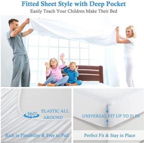 img 1 attached to 🛏️ FLUESTON Queen Size Waterproof Mattress Protector - Premium Fitted Bamboo 3D Bed Sheet, Breathable Mattress Pad with 8"-21" Deep Pocket, Machine Washable, Noiseless, Vinyl-Free, Skin-Friendly