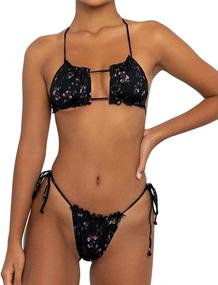 img 3 attached to Womens Piece Bikini Swimsuit Set Floral Side Triangle Thong Bathing
