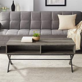 img 3 attached to 🏞️ Stylish and Functional Walker Edison Gehry Modern X Leg Coffee Table with Open Storage - Grey Wash for Home Décor