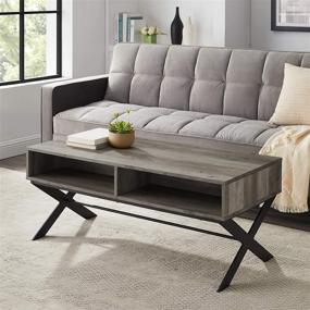 img 4 attached to 🏞️ Stylish and Functional Walker Edison Gehry Modern X Leg Coffee Table with Open Storage - Grey Wash for Home Décor