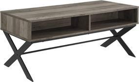 img 2 attached to 🏞️ Stylish and Functional Walker Edison Gehry Modern X Leg Coffee Table with Open Storage - Grey Wash for Home Décor