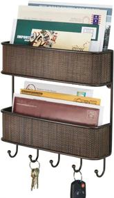 img 4 attached to 📬 Bronze 2-Tier Mail Organizer Storage Basket with Hooks - Ideal for Entryway, Mudroom, Office - Holds Letters, Magazines, Coats, Leashes, Keys - mDesign Wall Mount Metal Woven