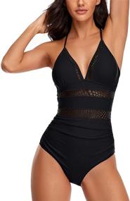 img 1 attached to 👙 Urchics Womens One Piece Swimsuit with Mesh Panel for Tummy Control - Monokini Swimwear Bathing Suits