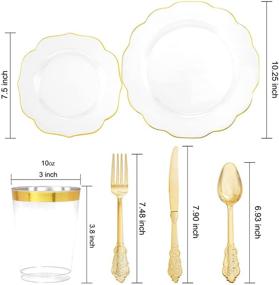 img 2 attached to 🍽️ BUCLA 180pcs Clear and Gold Plastic Partyware Set | Disposable Silverware, Cups, Plates: 60 Gold Plates, 30 Cups, 30 Forks, 30 Knives, 30 Spoons