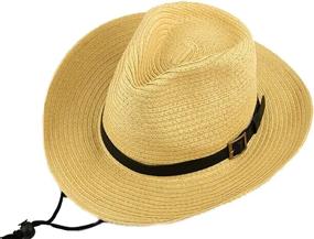 img 4 attached to Men's Packable Straw Hat Beach Cap with Big 🕶️ Brim, Adjustable Chin Strap - Floppy Newsboy Fedora Sun Hat