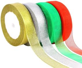 img 4 attached to DECYOOL 8 Rolls 300 Yards Metallic Glitter Fabric Organza Christmas Ribbons – Ideal for Gift Wrapping & Holiday Decorations