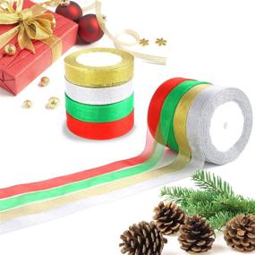 img 3 attached to DECYOOL 8 Rolls 300 Yards Metallic Glitter Fabric Organza Christmas Ribbons – Ideal for Gift Wrapping & Holiday Decorations