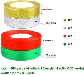 img 2 attached to DECYOOL 8 Rolls 300 Yards Metallic Glitter Fabric Organza Christmas Ribbons – Ideal for Gift Wrapping & Holiday Decorations