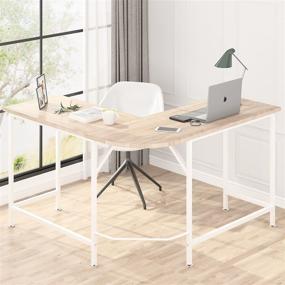 img 2 attached to 🖥️ Lauraland L Shaped Desk 55 Inch Oak - L-Shaped Computer Desk for Home Office, Gaming Table, Workstation, Laptop Study Corner Table.