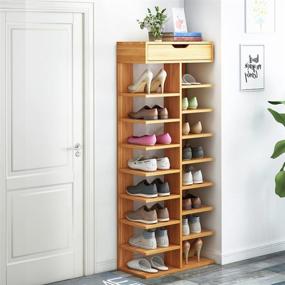 img 3 attached to 👞 Wooden Vertical Shoe Rack for Storage - Space for 14 Pairs of Shoes - Ideal for Corridors, Kitchens, Bedrooms, and More - Versatile Organizer for Shoes and Sundries