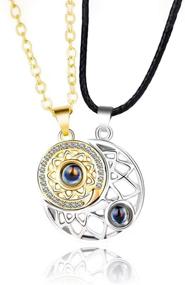 img 4 attached to 💑 Magnetic Couples Necklace – Matching Sun and Moon Pendant Necklaces with 100 Languages I Love You Projection – Jewelry Gifts for Valentine's Day