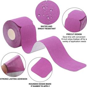 img 1 attached to 🩹 Kinesiology Tape Precut (2 Pack) - Elastic Sport Tape for Pain Relief & Injury Recovery - 2 Inch x 16.4 ft - Purple