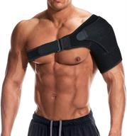 premium adjustable shoulder support brace with pressure pad for men and women - relieve pain from torn rotator cuff, tendonitis, dislocation, and more - fits both right and left shoulders logo