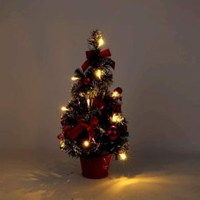img 2 attached to 🎄 WLONG 16-Inch Artificial Tabletop Christmas Tree with LED Lights - Mini Xmas Decor Tree for Home, Office, Shopping, Bar - Desktop Decoration Christmas Tree