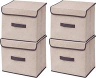 📦 beige fabric collapsible storage cubes bins with lid - 4 pack closet organizer containers with lids for clothes, toys, books - 10x10x15 inch clothing storage boxes with covers logo