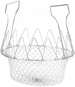 img 4 attached to 🍳 Versatile Stainless Steel Deep Fry Basket - Foldable Strainer Basket for Frying, Steaming, Straining, and Rinsing - 9 x 3.35 x 9 Inches