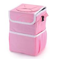🚗 auesny upgraded car trash can with lid and storage pockets, 100% leak-proof car organizer, waterproof garbage can, multipurpose trash bin for auto - car trash bag, black, 2.4 gallons (pink) logo