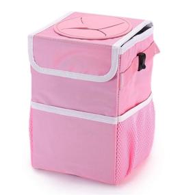 img 4 attached to 🚗 AUESNY Upgraded Car Trash Can with Lid and Storage Pockets, 100% Leak-Proof Car Organizer, Waterproof Garbage Can, Multipurpose Trash Bin for Auto - Car Trash Bag, Black, 2.4 Gallons (Pink)