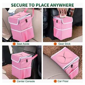 img 2 attached to 🚗 AUESNY Upgraded Car Trash Can with Lid and Storage Pockets, 100% Leak-Proof Car Organizer, Waterproof Garbage Can, Multipurpose Trash Bin for Auto - Car Trash Bag, Black, 2.4 Gallons (Pink)