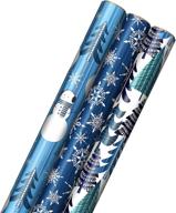🎁 hallmark blue foil christmas wrapping paper - snowmen, snowflakes, christmas trees (3 rolls: 60 sq. ft. ttl) - cut lines on reverse logo
