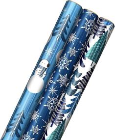 img 4 attached to 🎁 Hallmark Blue Foil Christmas Wrapping Paper - Snowmen, Snowflakes, Christmas Trees (3 Rolls: 60 sq. ft. ttl) - Cut Lines on Reverse