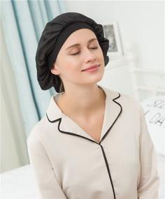 img 3 attached to Ultimate Comfort: 2 Packs Salon Satin Silk Bonnet Sleeping Cap Night Hat for Women - Wide Band, Soft & Slouchy Head Cover