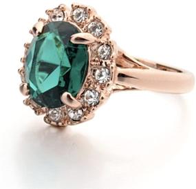 img 3 attached to 💍 Exquisite Rose Gold Plated Oval Shaped Gem Style Ring: Emerald Green Swarovski Element Crystal & Clear Cubic Zirconia Fashion Jewelry for Women