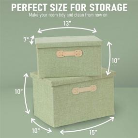 img 2 attached to 📦 Linen Storage Baskets with Lids - Enzk&amp;Unity Foldable Fabric Storage Box with Handle | Home Organizer for Shelf, Closet, Nursery, Bedroom, Living Room, Office | 2 Pack, Light Green