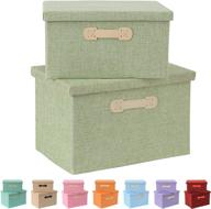 📦 linen storage baskets with lids - enzk&amp;unity foldable fabric storage box with handle | home organizer for shelf, closet, nursery, bedroom, living room, office | 2 pack, light green logo