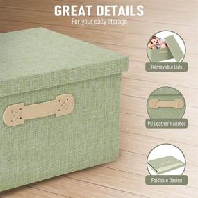 img 1 attached to 📦 Linen Storage Baskets with Lids - Enzk&amp;Unity Foldable Fabric Storage Box with Handle | Home Organizer for Shelf, Closet, Nursery, Bedroom, Living Room, Office | 2 Pack, Light Green