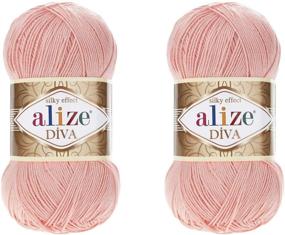 img 1 attached to 🧶 Alize Diva Yarn: Microfiber Acrylic Hand Knitting Yarn with Silk Effect – 2 Skeins, 200gr 767yds – Powder Shade